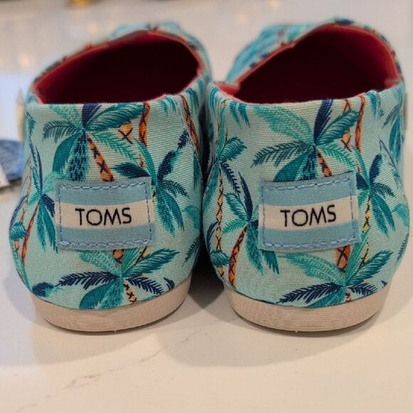 Toms x Paper Source Soft Blue Palm Trees Alpargata Slip-Ons Flat Shoes Size 7 - Picture 6 of 13